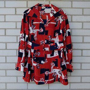 Vintage 70s Psychedelic Jacket 41.75 Chest Butterfly Collar Zipper Belt Retro